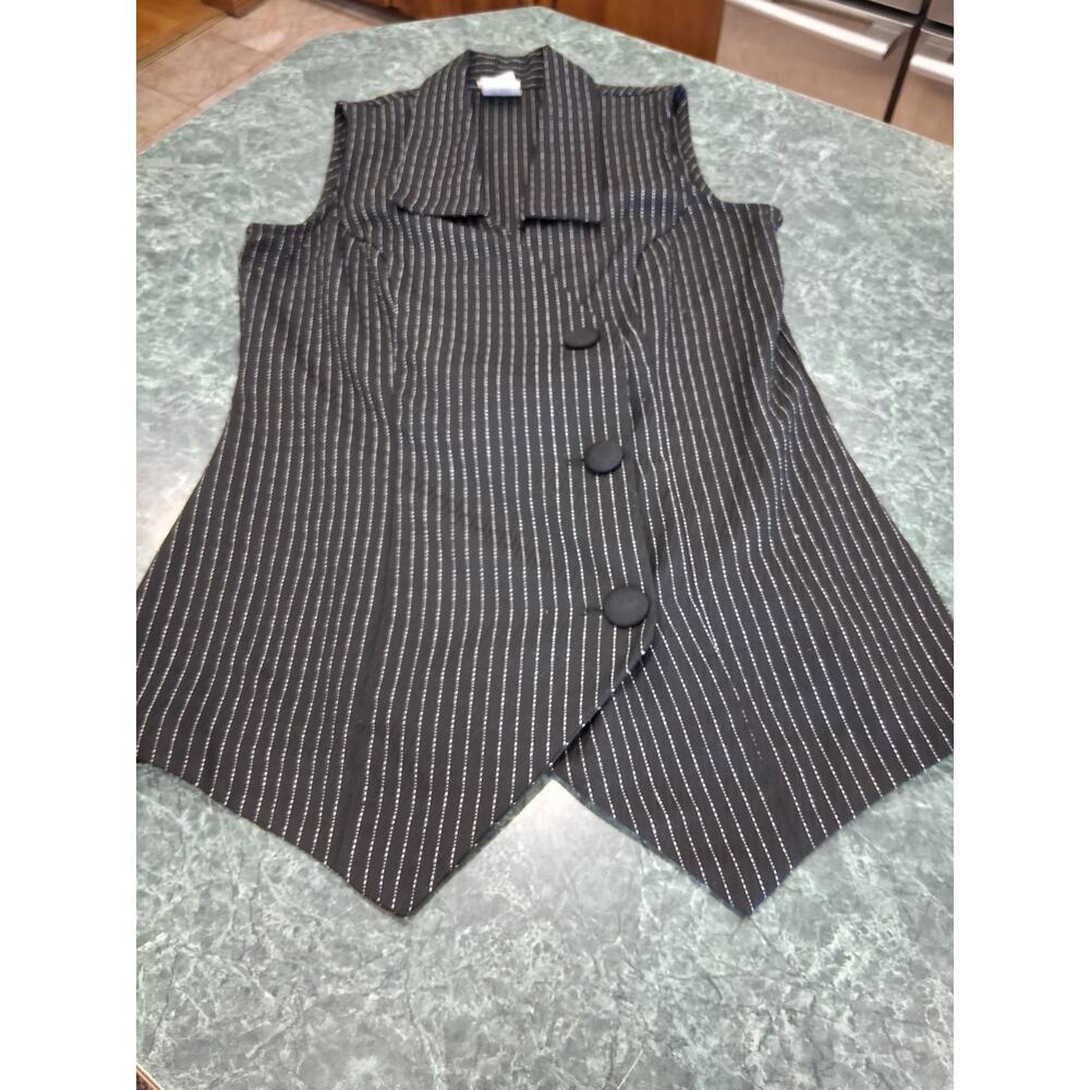 Vintage Knapp Studio Sleeveless Vest Sz S Black White Stripe Collared 90s Y2K
